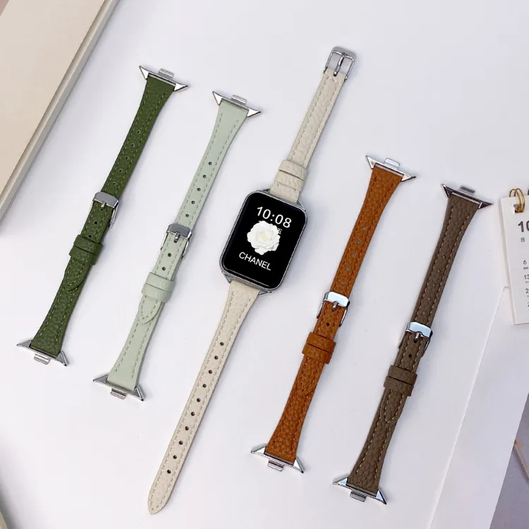 适用小米手环9pro表带10细款荔枝纹皮小蛮腰尖尾红米watch5女