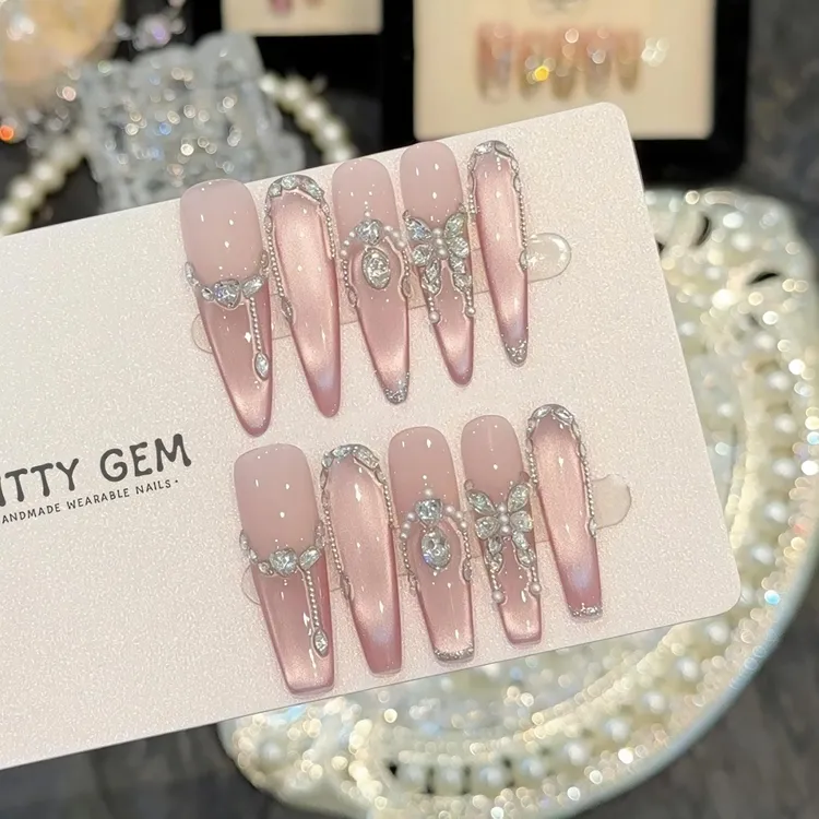 【星链甜梦】高级轻奢清透猫眼美甲穿戴甲中长款高颜值穿戴式手工甲