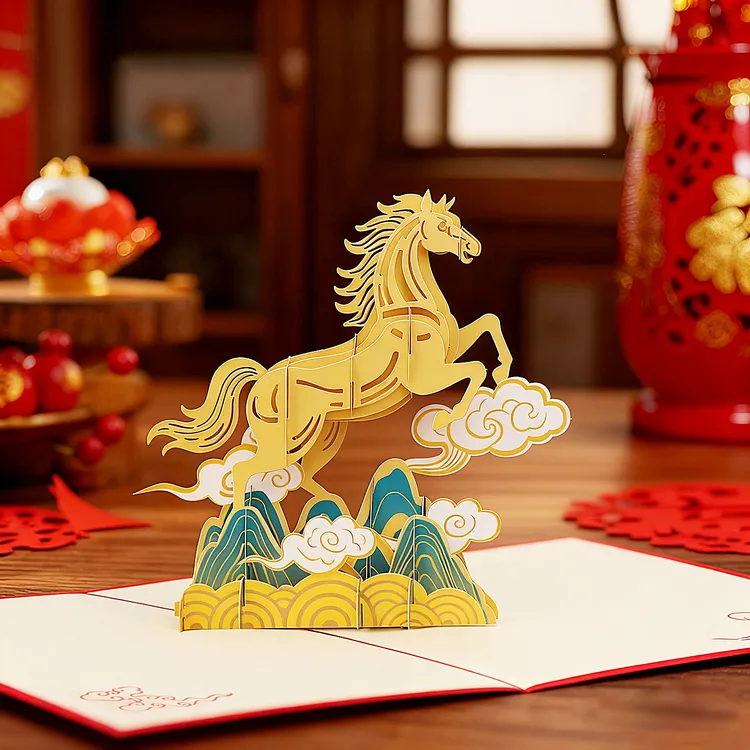 2026年马年3d立体贺卡新年元旦春节生日祝福卡片创意礼物一马当先