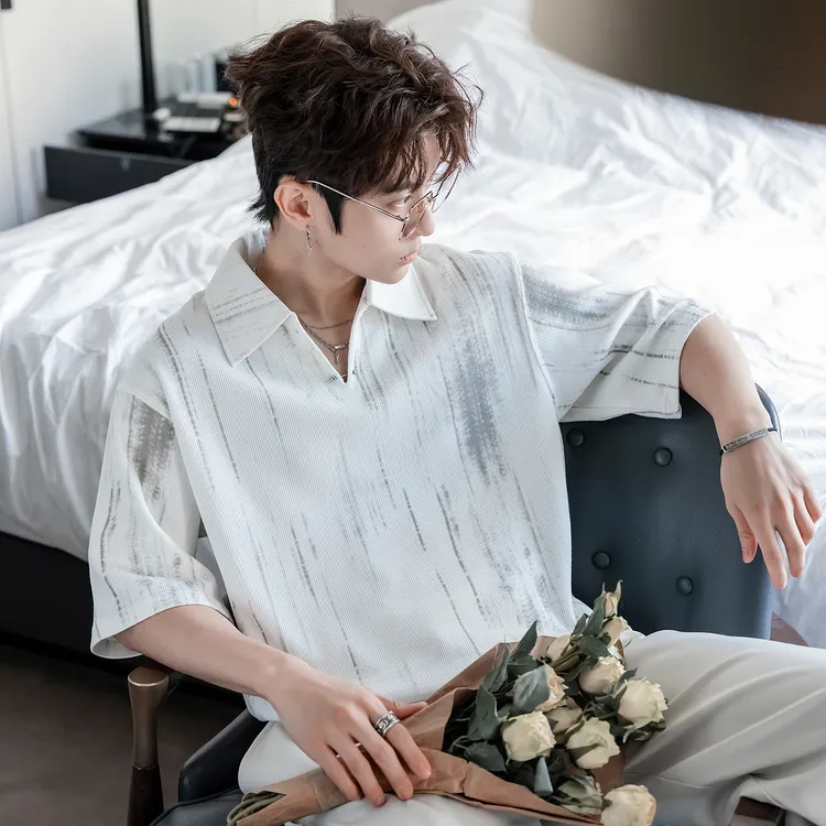 CHICERRO西西里男装夏季痞帅风擦色针织POLO短袖男轻奢高级感潮牌