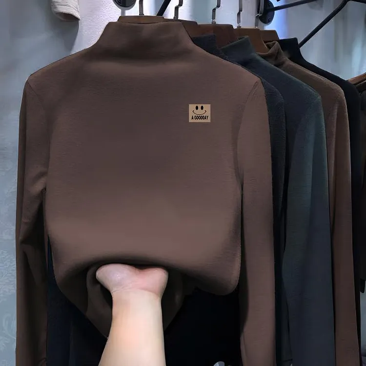 男女儿童德绒半高领打底衫内搭秋冬款加厚长袖T恤女大童洋气上衣