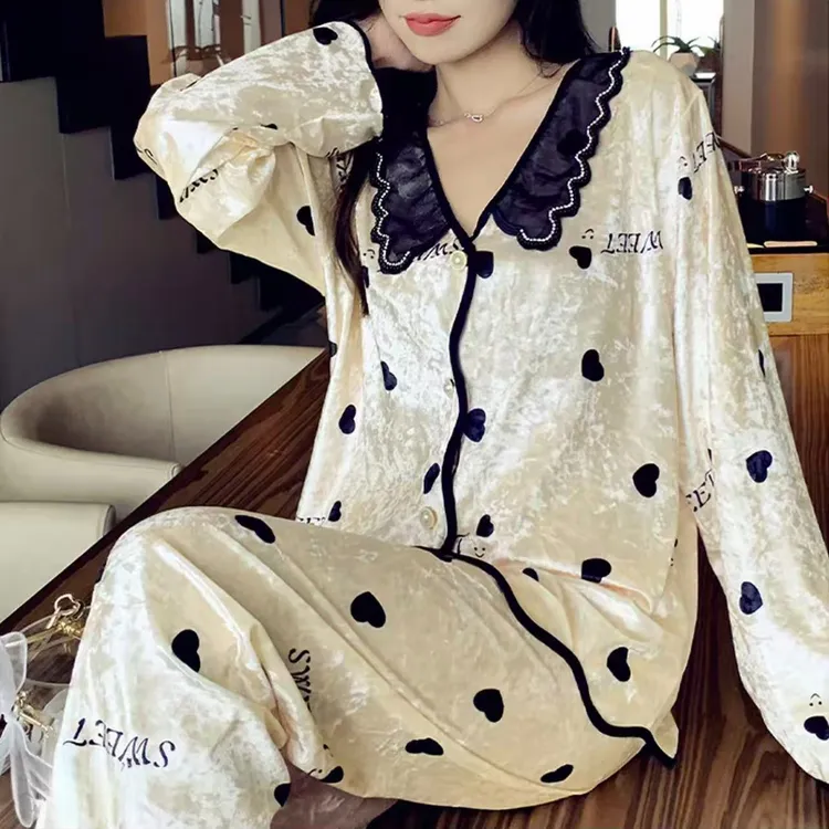 秋冬季甜美睡衣女小爱心【金钻绒】休闲套装娃娃领家居服可外出穿Z