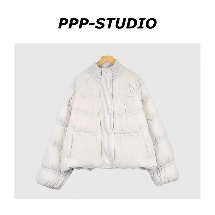 『PP-STUDIO』冬季新款时尚百搭设计款拼接立领羽绒服*20253477