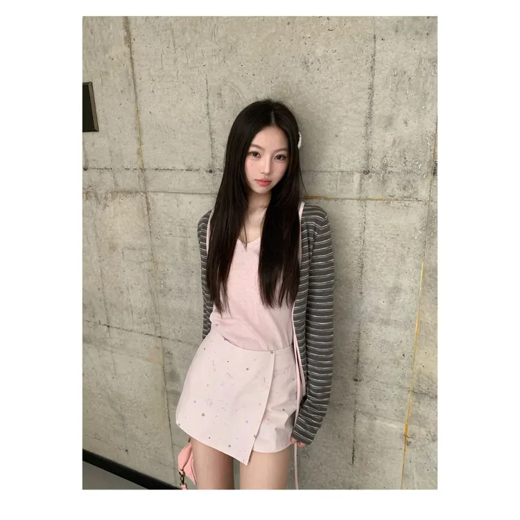 NECY【百利甜】 复古撞色条纹短开衫女 系带设计修身显瘦少女感外套