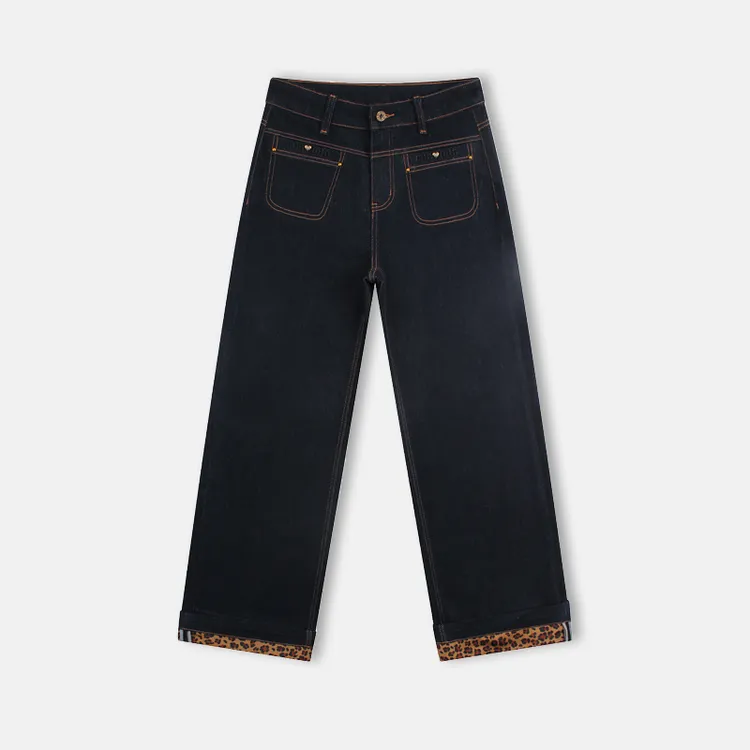 豹纹翻边阔腿拖地裤轻奢百搭LW5639