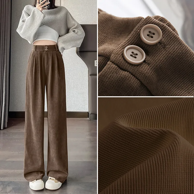 雪尼尔西装裤女春秋新款高腰垂感高级感直筒窄版小个子阔腿裤