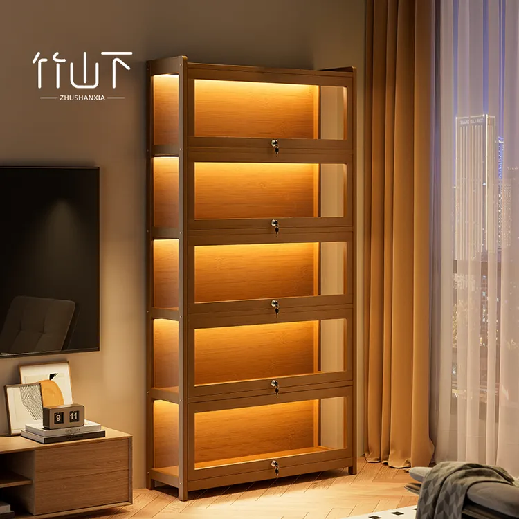 手办展示柜带灯带锁乐高亚克力透明防尘收纳柜家用轻奢简约置物柜