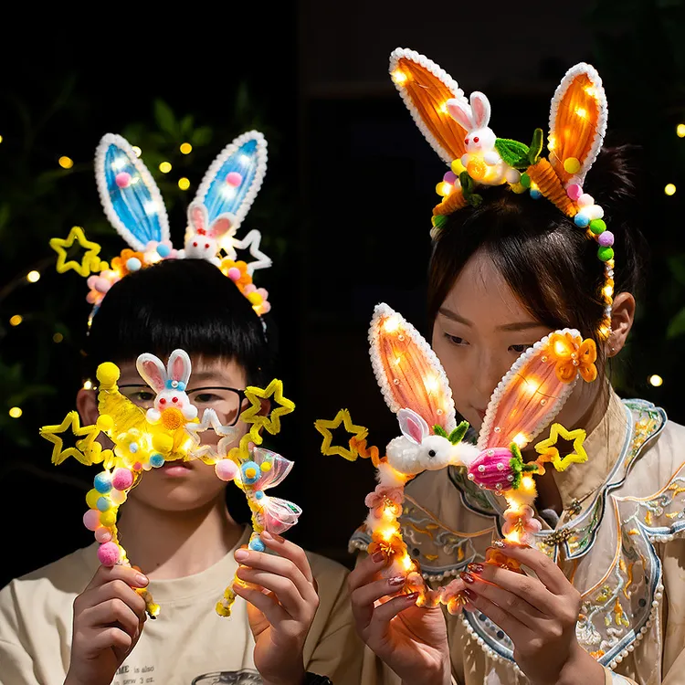中秋节灯笼发箍头饰兔子灯扭扭棒手工diy材料包儿童创意发夹花灯