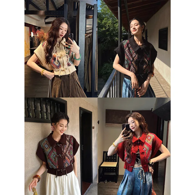 三吉黑花【格桑花】新中式巨好看的早秋外套女款秋季针织无袖上衣