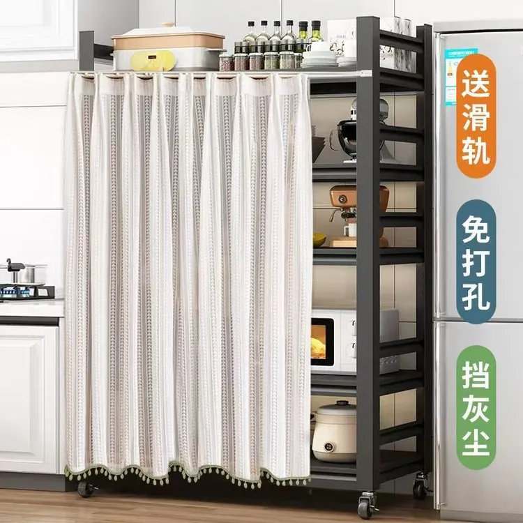 置物架货架遮挡帘柜子书架防尘衣柜门帘厨房杂物遮丑布帘子滑轨式