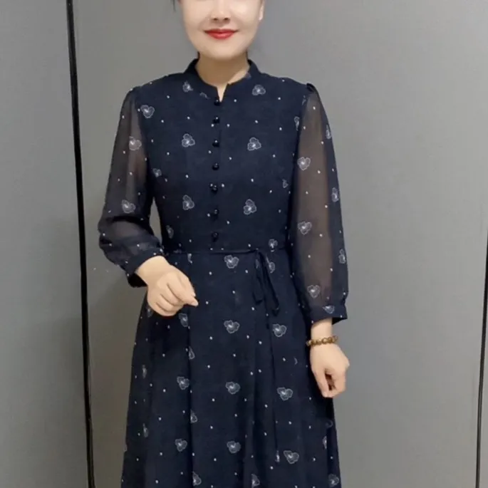 新款时尚修身显瘦气质H3301优雅洋气两侧有兜妈妈装假两件连衣裙