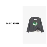Basic House/百家好长袖短款时尚休闲百搭宽松针织衫-B0625B5KND2
