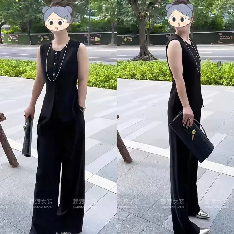 2025夏季新款时尚显瘦气质女士网红洋气两件套百搭款D9711