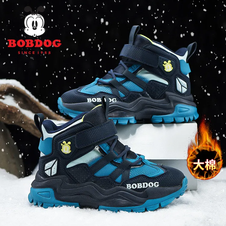 巴布豆男童鞋子雪地靴冬季棉鞋加绒加厚冬鞋中大童男孩儿童运动鞋