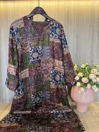 水如画【朝飞】重工系列秋季新中式国风V领气质宽松系带长袖连衣裙
