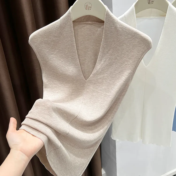 莱赛尔新款法式ins精致时尚设计感素色t恤女夏季修身显瘦无袖上衣