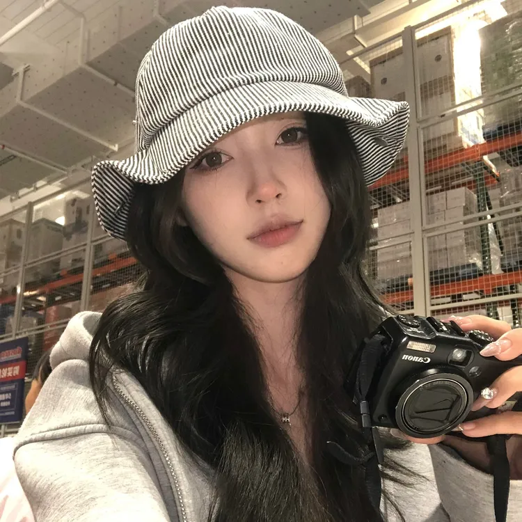 【猫仔kitten】条纹百搭夏季防晒渔夫帽复古ins休闲2025年新款