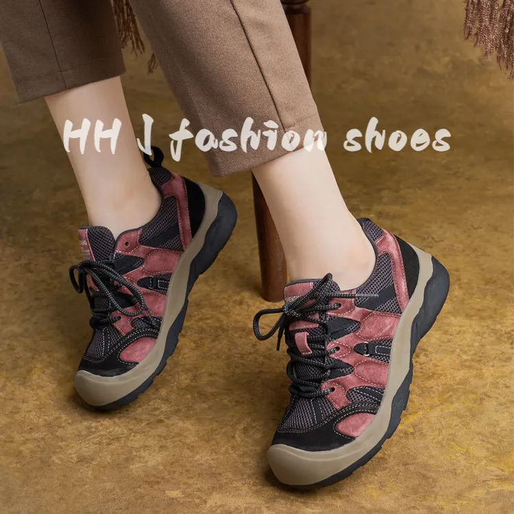 2025年秋款圆头英伦风拼色真皮系带平跟单鞋户外鞋丑萌运动鞋