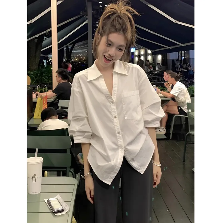 老钱风气质长袖会白色衬衫女秋季收腰显瘦小众上衣休闲百搭衬衣