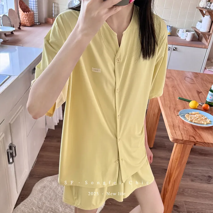 薄款新款家居服 外穿冰丝小清新简约短袖短裤高颜值睡衣套装