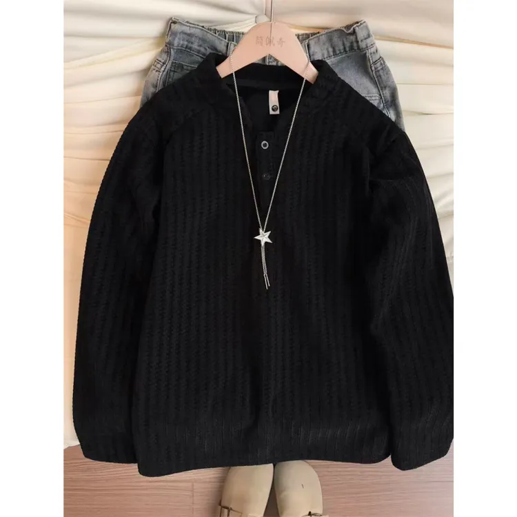 鱼骨纹亨利领卫衣男秋冬季雪尼尔立领长袖打底衫加绒加厚休闲上衣