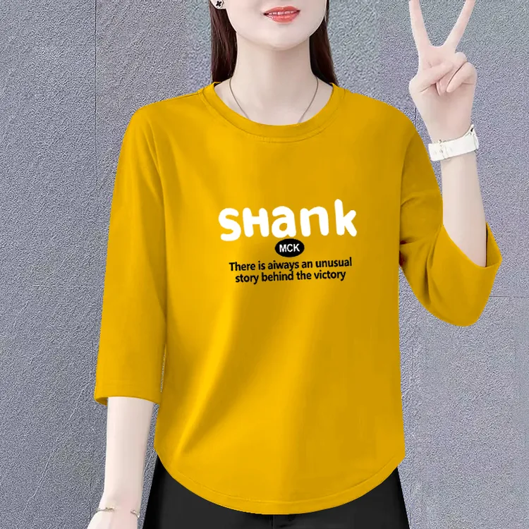 纯棉七分袖上衣女春秋新款韩版休闲宽松显瘦百搭洋气减龄遮肚ins