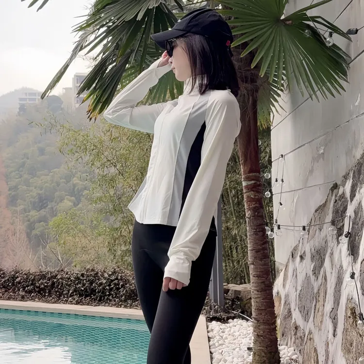 锦纶原纱型防晒衣女夏季拼色瑜伽外套立领修身防紫外线凉感皮肤衣
