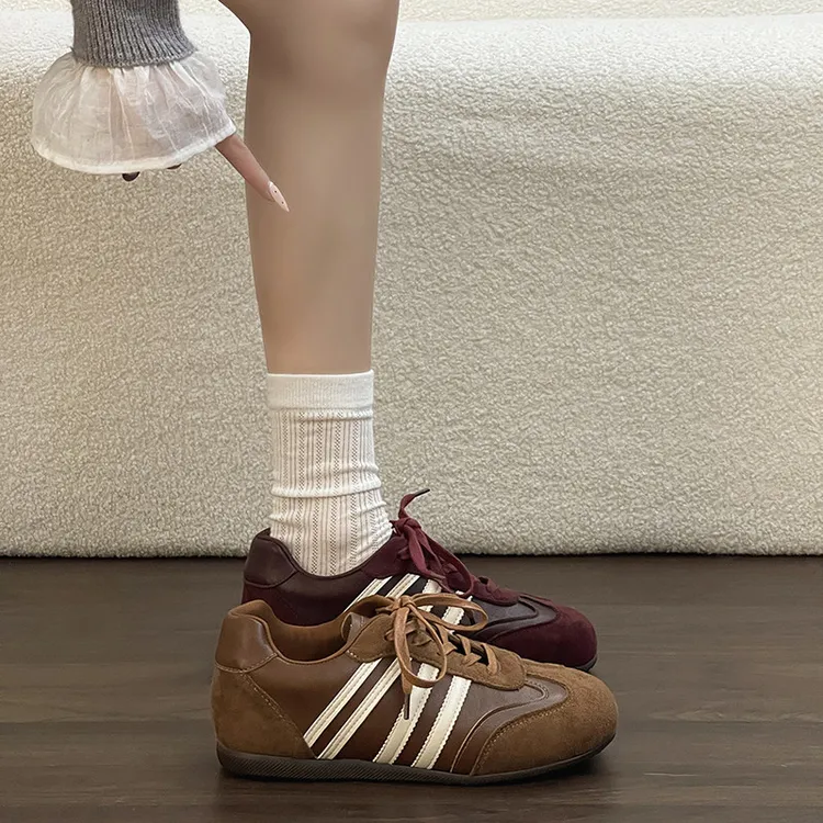 内增高复古拼色休闲德训鞋女2026春季新款系带休闲鞋百搭舒适单鞋