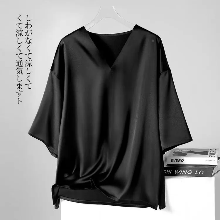 特大码300斤慵懒风醋酸缎面短袖t恤男2025夏季高级感垂坠半袖上衣