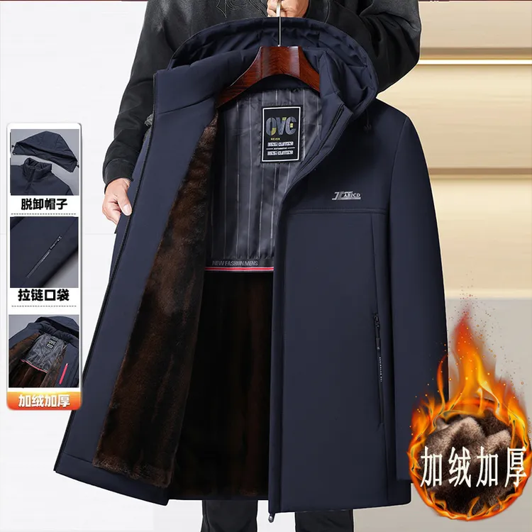 冬季爸爸男士保暖派克服棉衣中老年棉袄宽松加绒加厚中长款棉服否