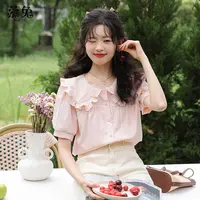慕兔法式甜美风娃娃领短袖衬衫女2025夏季新款设计感小众漂亮上衣