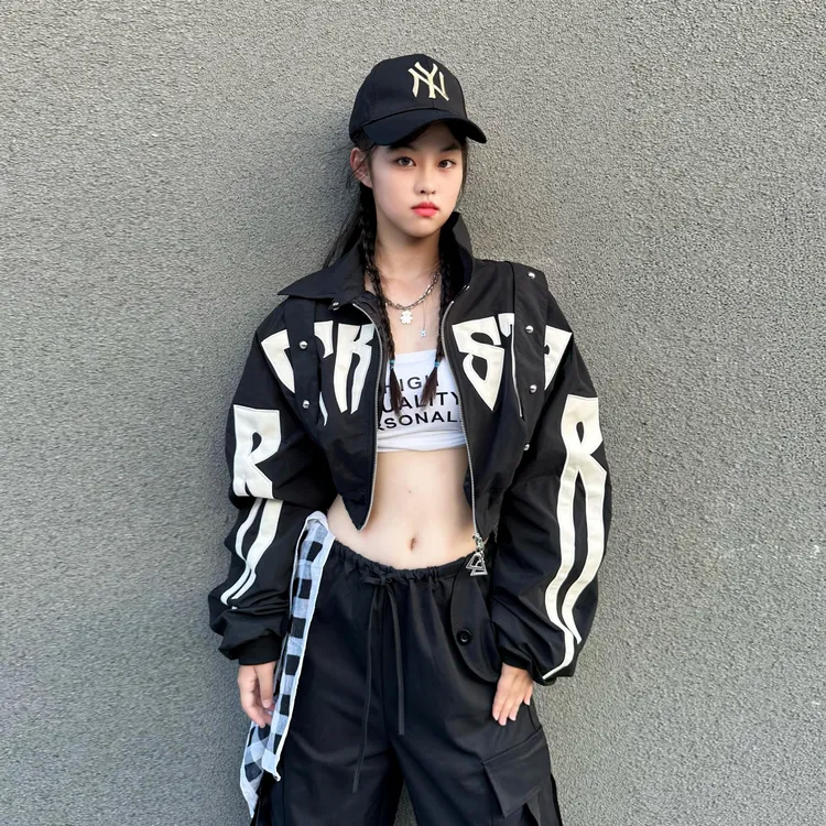 美式hiphop外套女长袖短款机车棒球服刺绣秋冬街舞潮范爵士上衣新