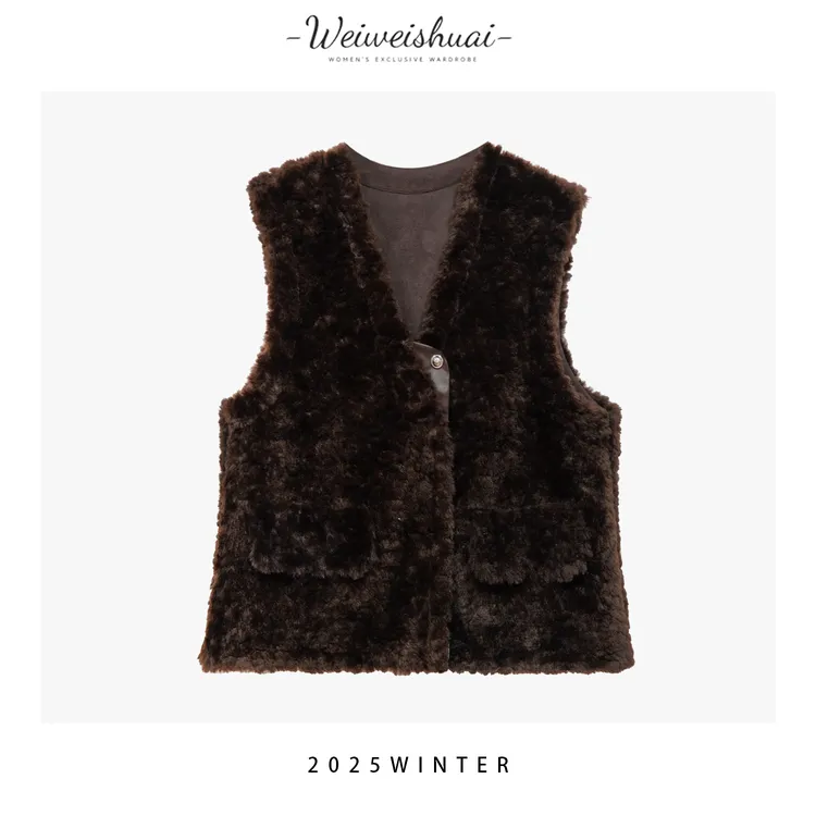 【广州微姐】秋冬时尚气质百搭女士毛绒毛马甲无袖休闲马甲5811