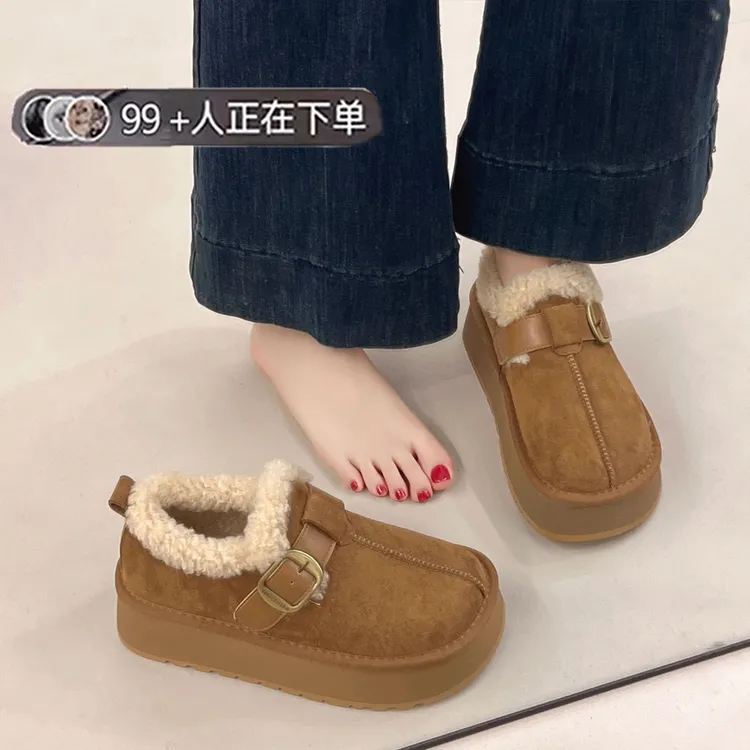 新百伦厚底增高加绒保暖勃肯鞋毛毛女鞋子2025新款冬季雪地靴棉鞋