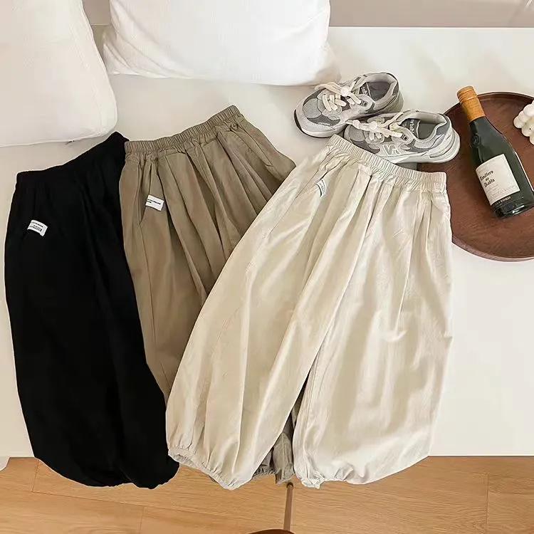 儿童束脚裤夏季轻薄款冰氧棉纯色休闲裤2025新款男女童宽松防蚊裤