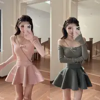 思瑶【甜女标配】方领蝴蝶结针织上衣搭A摆蓬蓬裙#1202