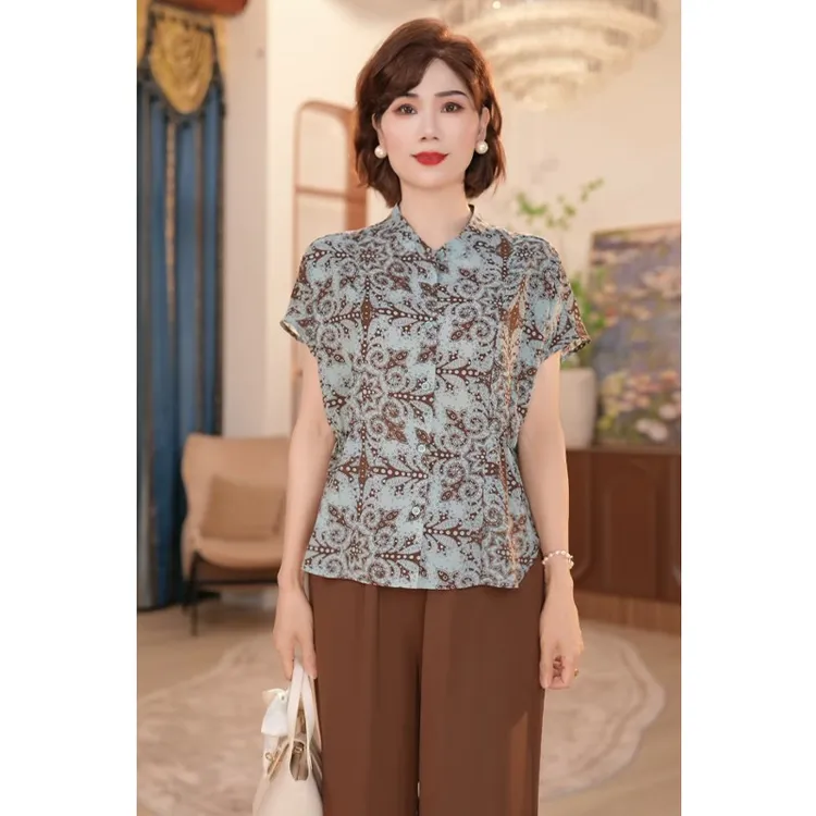 2025新款妈妈装夏季时尚气质中年女装宽松新中式小衫套装