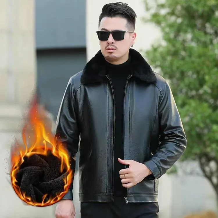 佐丹利保罗男士爸爸休闲加绒商务通用皮衣外套—227