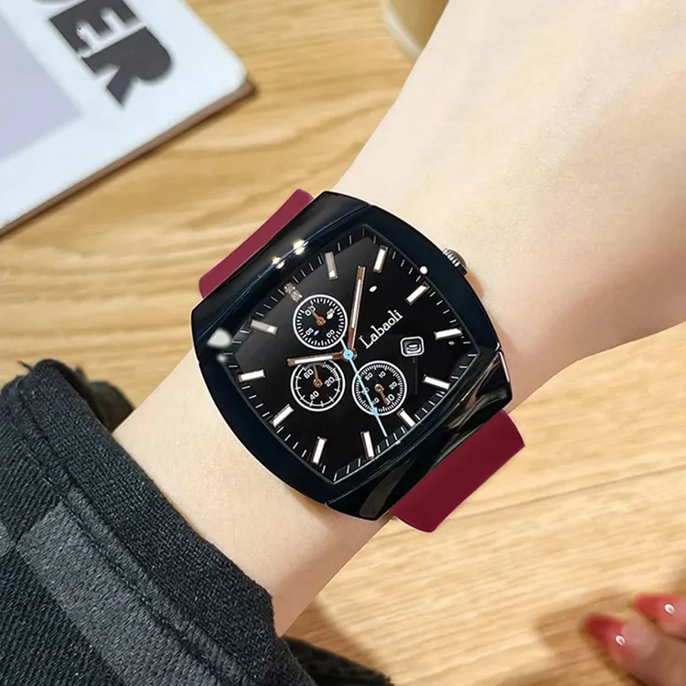 【拉宝丽】轻奢大气新款方形大表盘硅胶表带女士手表夜光防水情侣款