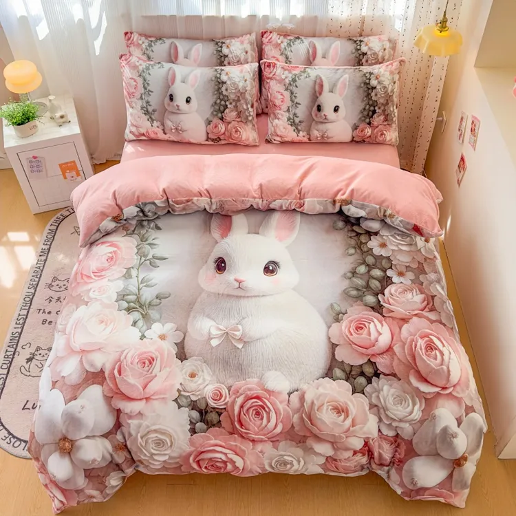 被套单人1米8四件套床单床笠加绒加厚1.5/1.8*2.2牛奶绒1.2床1.35