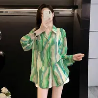 欧货绿色印花高端防晒衬衫女2025春夏时尚洋气宽松休闲衬衣外套潮