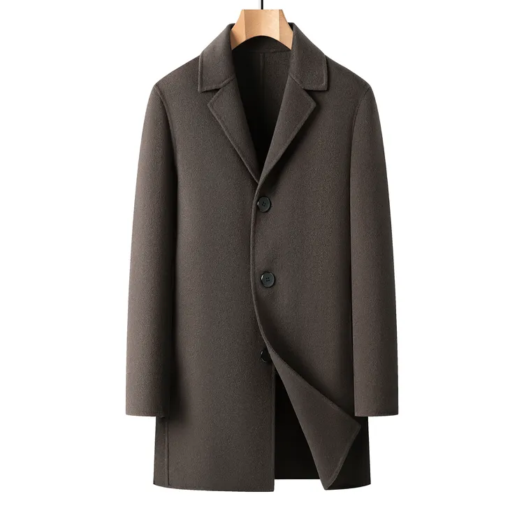 100%双面羊毛大衣三粒扣男士纯羊毛大衣中长款外套冬季呢料风衣男