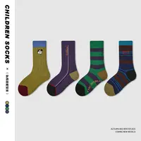 儿童袜子秋季新款韩版刺绣字母宝宝中筒袜无骨透气男童袜子棉