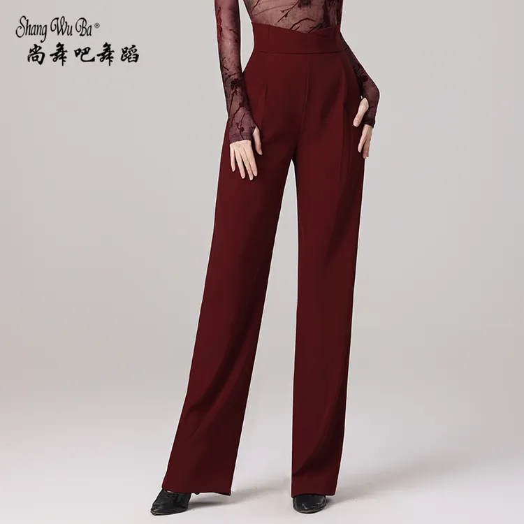 拉丁舞裤女士2025新款高腰专业国标舞摩登舞交谊舞直筒演出练功裤
