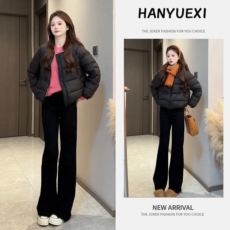 冬季保暖穿搭一整套女装2025新款百搭毛衣棉服外套牛仔裤三件套潮
