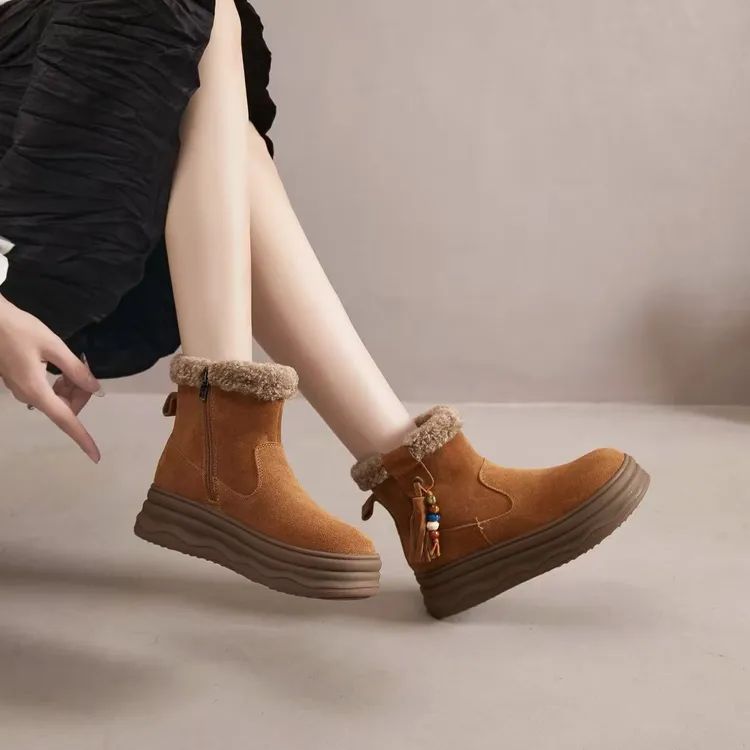 真皮保暖时尚侧拉链厚底女雪地靴雪地靴冬季