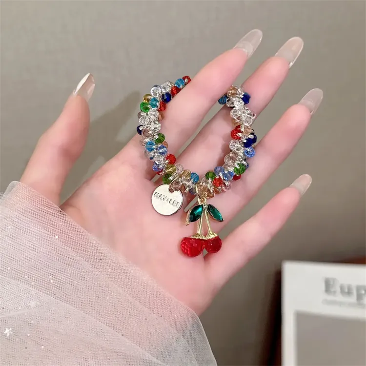 水钻樱桃吊坠气质发绳女送闺蜜手链两用扎马尾头绳
