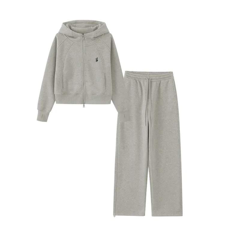 POLOGWON/保罗加绒加厚冬季新品百搭拉链连帽时尚套装 CF-D8005