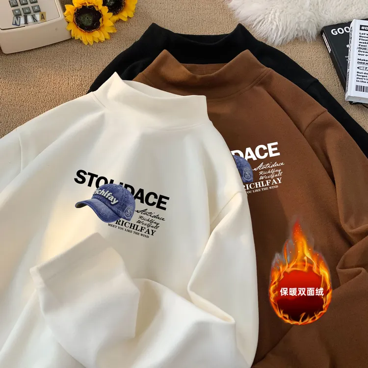 青少年长袖德绒打底衫t恤男初中高中学生男装秋冬大码双面绒上衣