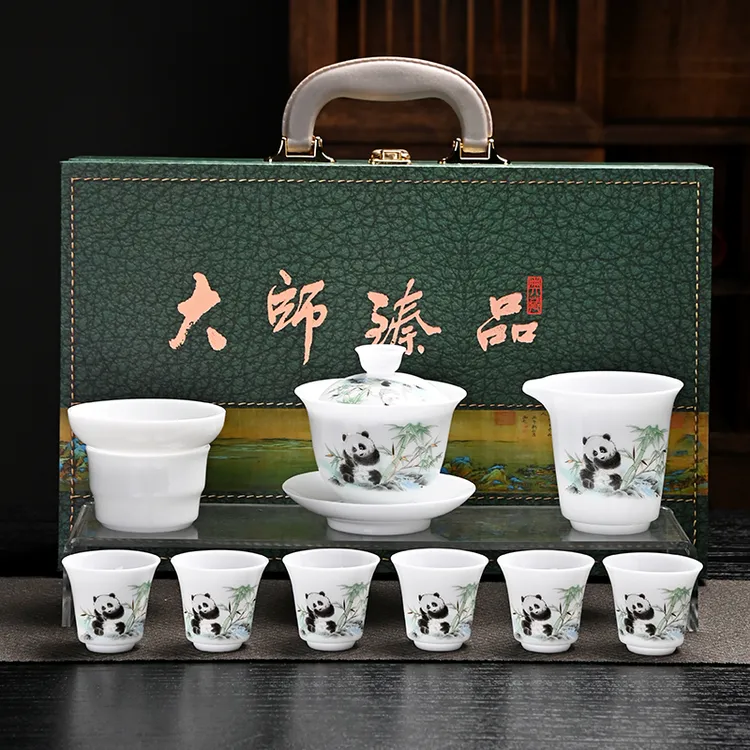 冰种功夫茶具套装家用中式陶瓷悬停盖碗茶杯一整套小型办公泡茶器